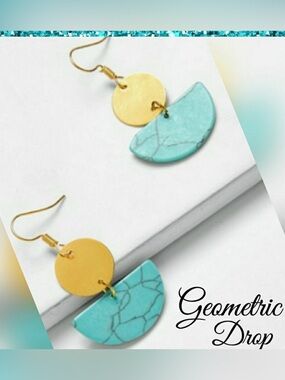 Gold & Turquoise Geometric Dangle Earrings